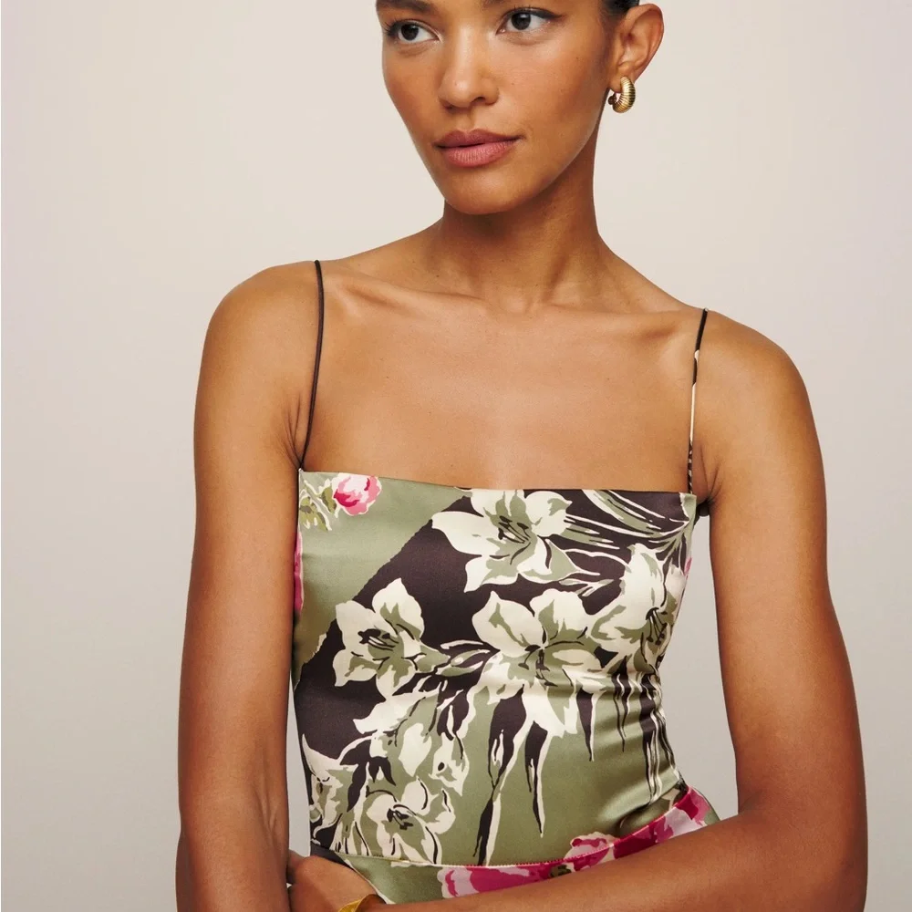 Reformation Slip Maxi Dress in Olive and Black - Picture 4 of 8